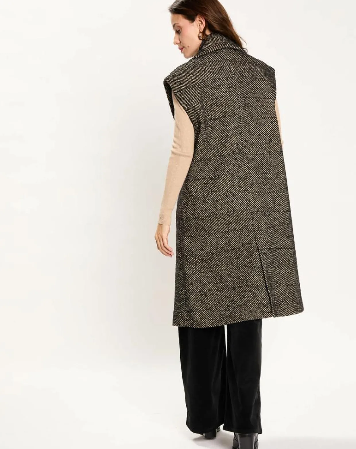 Veste longue sans manches en Laine mélangée Elsa noire-Lauren Vidal Hot