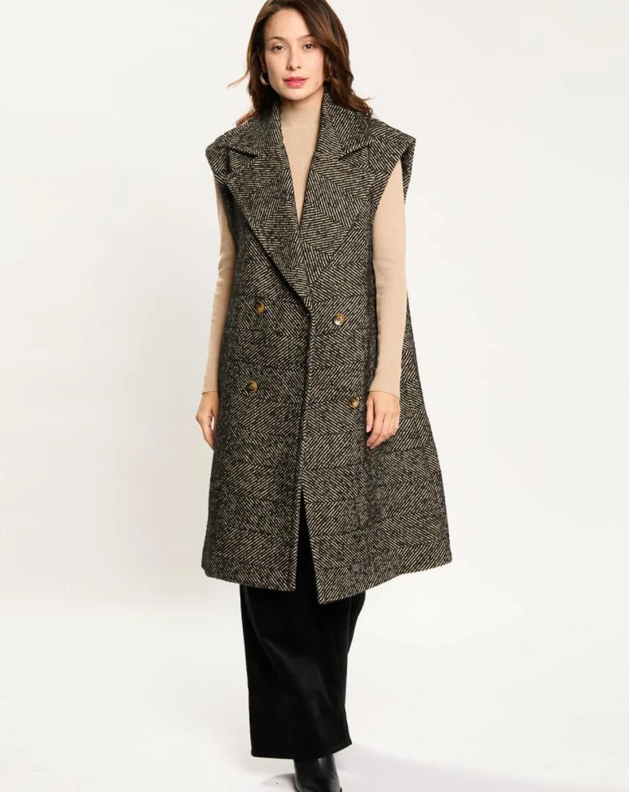 Veste longue sans manches en Laine mélangée Elsa noire-Lauren Vidal Hot