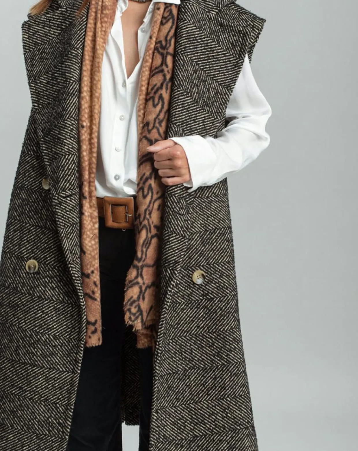 Veste longue sans manches en Laine mélangée Elsa noire-Lauren Vidal Hot