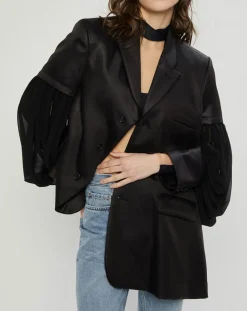 Veste satinée bimatière noire-Comme des Garçons Discount