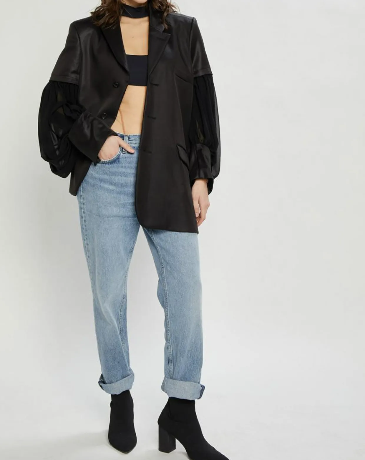 Veste satinée bimatière noire-Comme des Garçons Discount