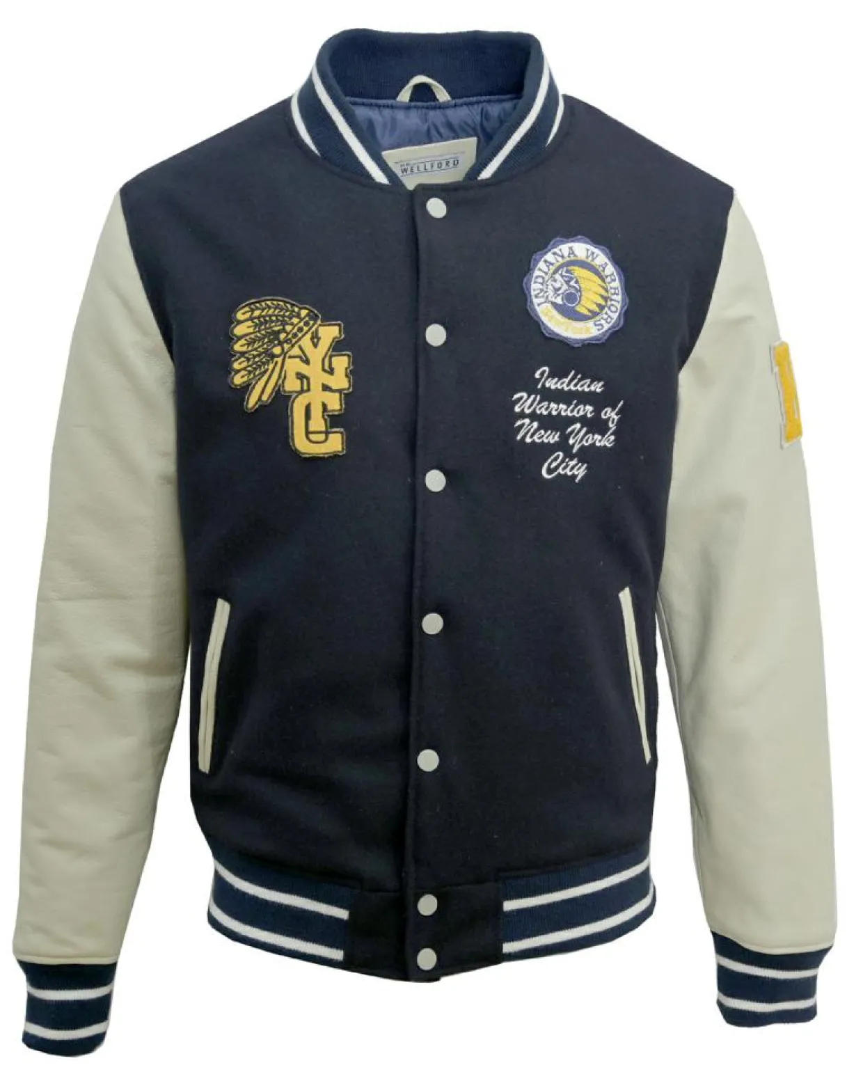 Homme Blue Wellford Vestes, Blousons^Veste Teddy en Laine & Cuir Martin marine/écru