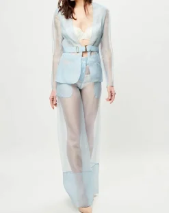 Veste transparente à épaulettes Esprit d'Atelier 100% Soie bleue-La Perla Clearance