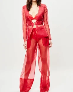 Veste transparente à épaulettes Esprit d'Atelier 100% Soie rouge-La Perla New