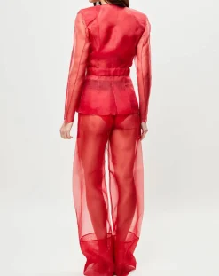 Veste transparente à épaulettes Esprit d'Atelier 100% Soie rouge-La Perla New