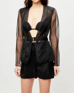 Femme La Perla Vestes, Blousons^Veste transparente à épaulettes Esprit d'Atelier 100% Soie noire