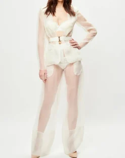 Femme La Perla Lingerie, Nuit^Veste transparente à épaulettes Esprit d'Atelier en Soie écrue