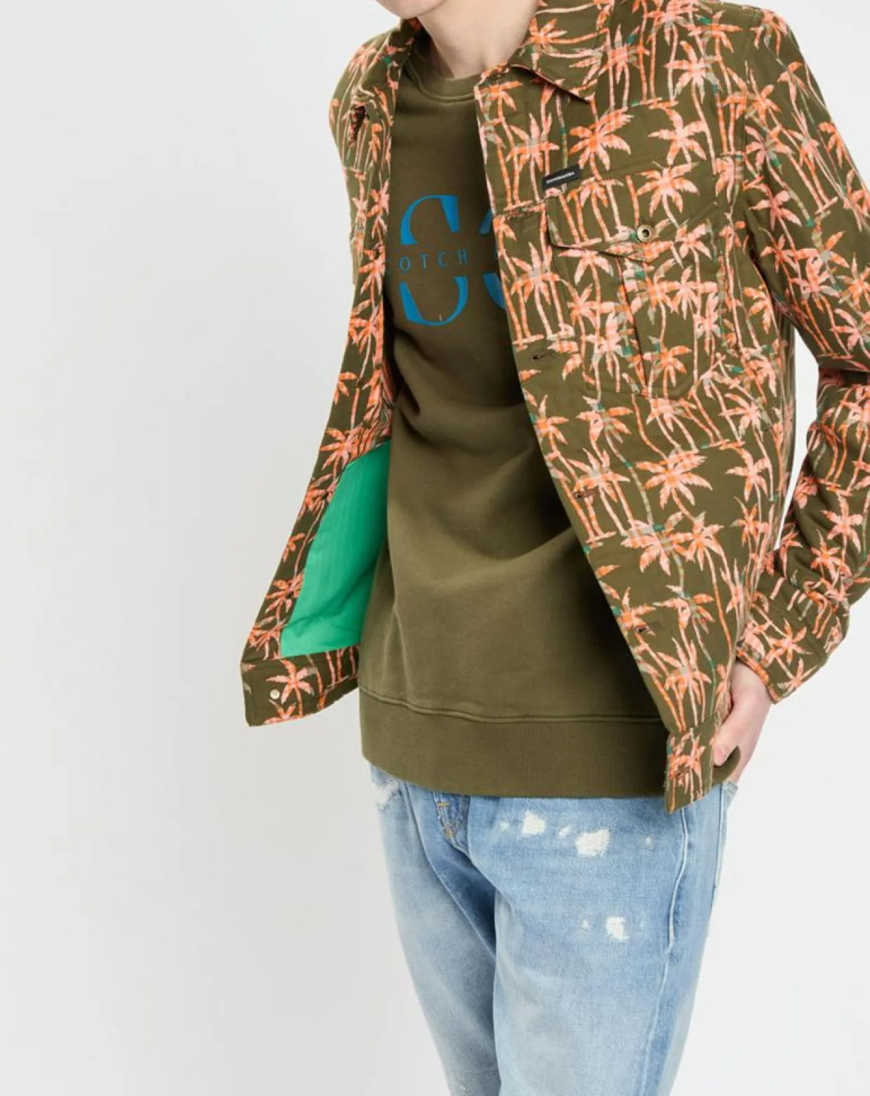 Homme Scotch & Soda Vestes, Blousons^Veste Trucker imprimée kaki/orange